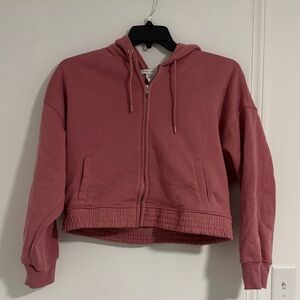 Pink Zip-Up Cropped Hoodie